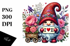 Colorful Watercolor Digital Painting with Valentines Gnome Product Image 1