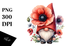Cute Gnome with Big Hat and Poppy, PNG Product Image 1