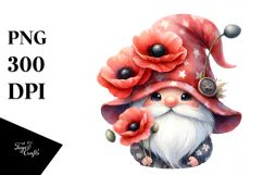 Gnome with Poppy Floral Frame PNG Product Image 1