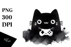 Washed Watercolor Black Cat, High-Res PNG Product Image 1