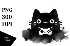 Washed Watercolor Black Cat, High-Res PNG Product Image 1