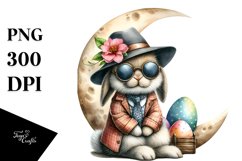 Sitting Bunny on Half Moon PNG Product Image 1