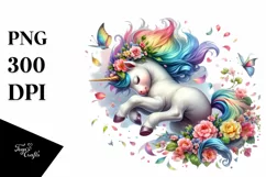 Colorful Baby Unicorn Tumbling with Spring Petals, PNG Product Image 3