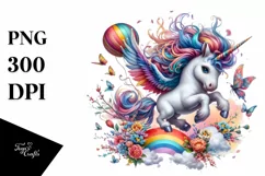Colorful Baby Unicorn Tumbling with Spring Petals, PNG Product Image 1