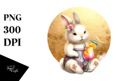 Bunny in Beachwear with Cocktail PNG Product Image 1