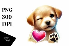 Puppy Winking with Heart Sign PNG Product Image 1