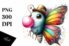 Colorful Butterfly Blowing Chewing Gum | Clipart Product Image 1
