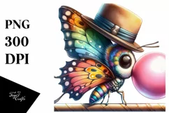 Colorful Butterfly Blowing Chewing Gum | Clipart Product Image 1