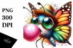 Colorful Butterfly Blowing Chewing Gum | Clipart Product Image 1