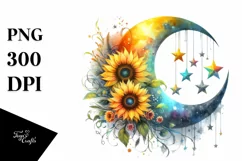 Colorful Half Moon with Sunflowers PNG Product Image 1