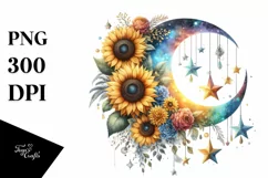 Colorful Half Moon with Sunflowers PNG Product Image 1