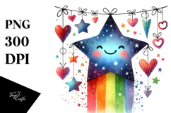 Colorful Washed Star with Hearts, Transparent PNG Product Image 1