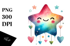 Colorful Smiling Star with Hearts PNG Product Image 1