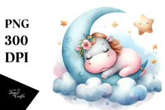 Whimsical Baby Hippo on Moon, High-Res PNG Product Image 1