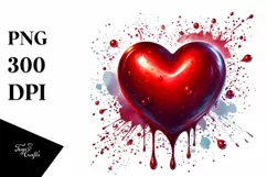 Red Glossy Heart on Splashy Background, PNG Product Image 1