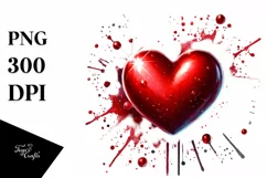 Red Glossy Heart on Splashy Background, PNG Product Image 1