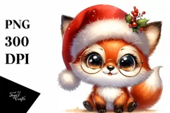 Enthusiastic Baby Fox with Santa Hat PNG Product Image 3