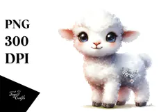 Digital Watercolor Baby Lamb with Big Eyes, High-Res PNG Product Image 1