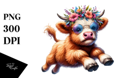 Cute Baby Highlandcow Jumping, High-Res PNG Product Image 1