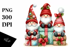 Cute Christmas Gnomes on Presents PNG Product Image 3