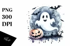 Halloween Ghost Washed Watercolor PNG Product Image 3