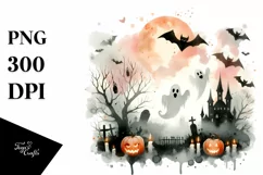Detailed Halloween Ghost Watercolor PNG Product Image 3