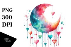 Very Simple Watercolor Moon with Hearts PNG Product Image 1