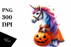 Vibrant Halloween Unicorn Drawing | Sublimation Clipart Product Image 1