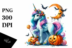 Vibrant Halloween Unicorn Drawing | Sublimation Clipart Product Image 1