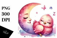 Colorful Baby Chicken with Moon PNG Product Image 1