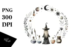 Enchanting Vintage Witch Watercolor PNG Product Image 1