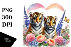 Baby Tigers Behind Heart PNG Product Image 1