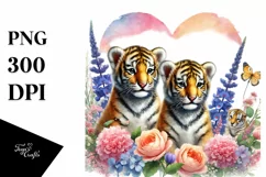 Baby Tigers Behind Heart PNG Product Image 1