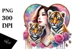 Baby Tigers Behind Heart PNG Product Image 1