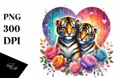Baby Tigers Behind Heart PNG Product Image 1