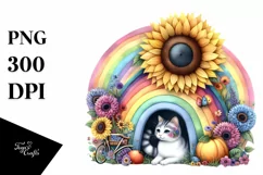 Watercolor Cat House Fruit Sunflower Rainbow Clipart Product Image 3