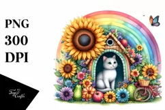 Watercolor Cat House Fruit Sunflower Rainbow Clipart Product Image 1