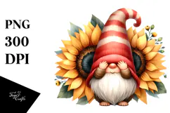Cute Gnome with Sunflower, Watercolor Art Product Image 1