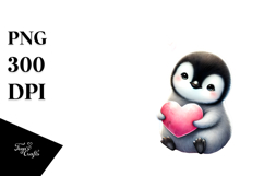 Baby Penguins on Moon with Heart PNG Product Image 1