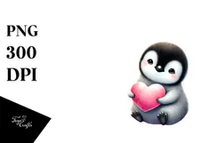 Baby Penguins on Moon with Heart PNG Product Image 1