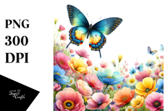 Colorful Butterfly with Spring Flowers PNG Product Image 1