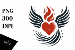 Colorful Heart with Wings and Fire, PNG Product Image 1