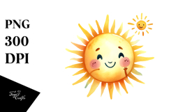 Smiling Sun Watercolor, Simple PNG Product Image 1