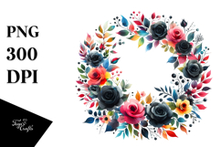 Colorful Black Roses Floral Frame PNG Product Image 1