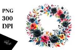 Colorful Black Roses Floral Frame PNG Product Image 1