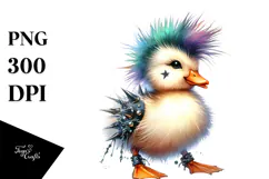 Energetic Baby Duck with Punk Look, Watercolor Product Image 1