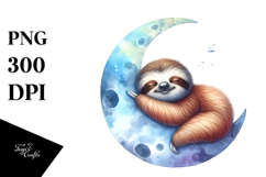 Baby Sloth on Moon Sleeping | Clipart Product Image 1