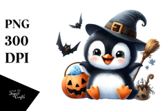 Goofy Baby Penguin in Halloween Attire PNG Product Image 1