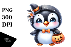 Goofy Baby Penguin in Halloween Attire PNG Product Image 1
