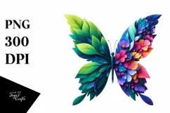 Abstract Butterfly with Plant Leaves, PNG Product Image 3